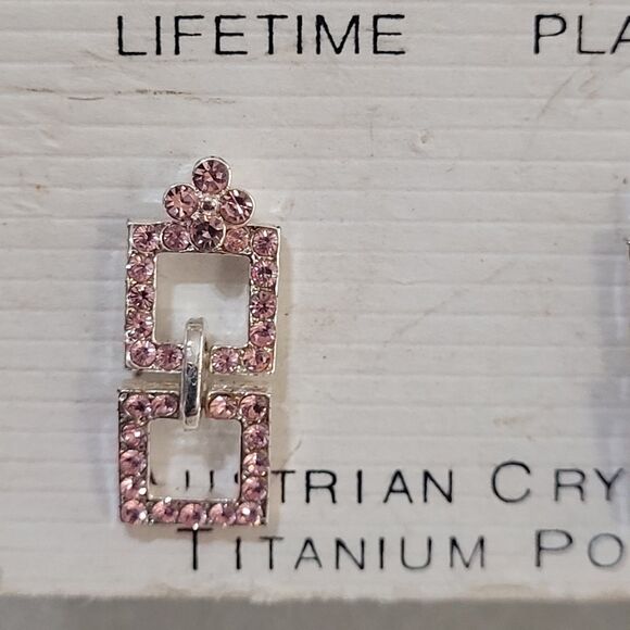 Vintage Charlestone Silver Tone Pink Austrian Crystal Titanium Post Earrings - Picture 7 of 9